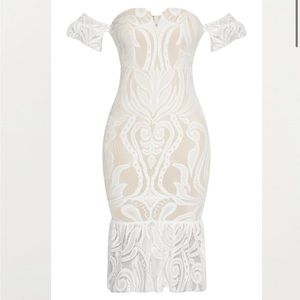 White Lace Frill MIDI Dress